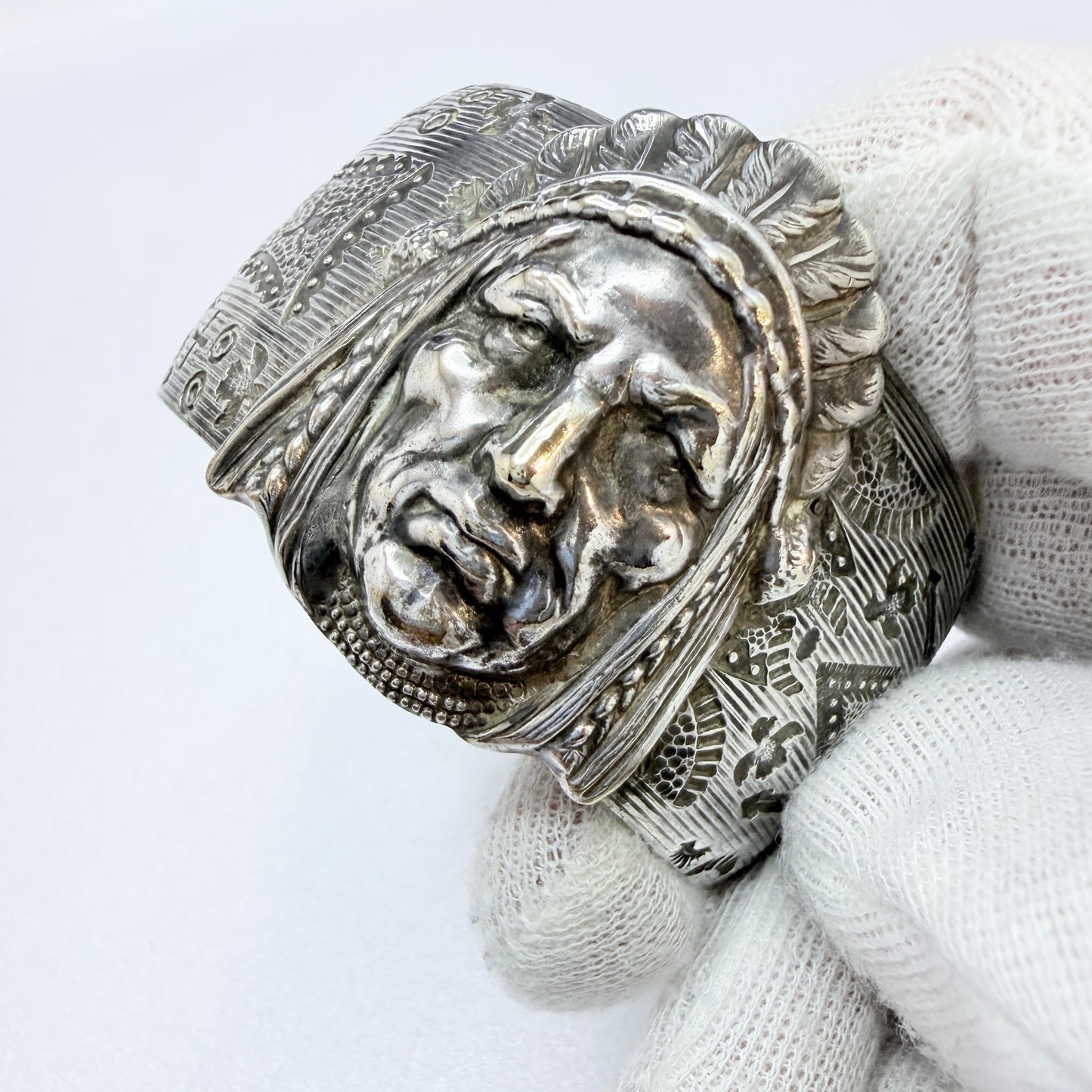 Vintage Indian Chief Silver-plated Cuff Bracelet.