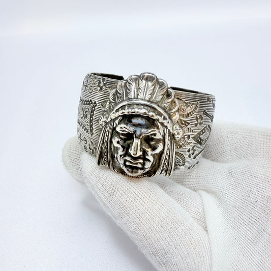 Vintage Indian Chief Silver-plated Cuff Bracelet.