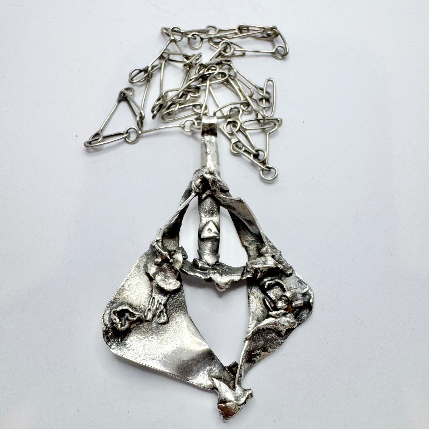 Galleri 3 Stig Nolin, Sweden 1970s. Large Brutalist Stelring Silver Pendant Necklace.
