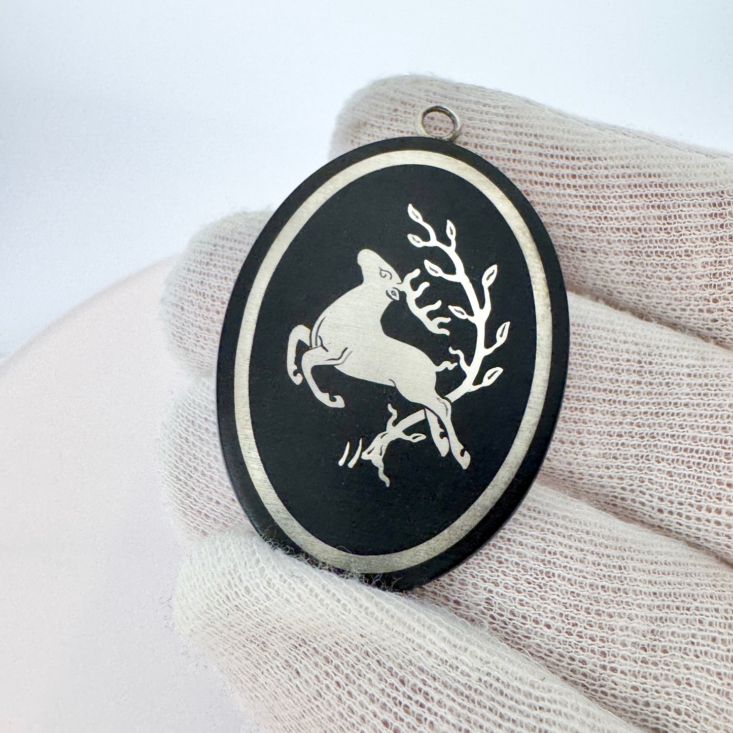 Perstorp, Sweden 1955. Vintage Silver Isolite Bakelite Pendant.