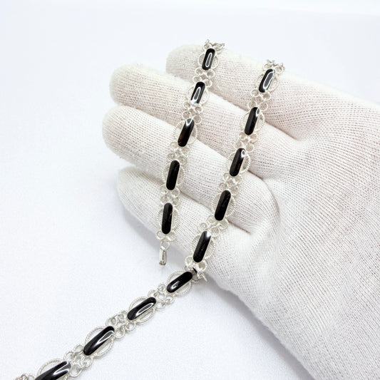 Norway / Denmark. Vintage Solid Silver Black Enamel Necklace.