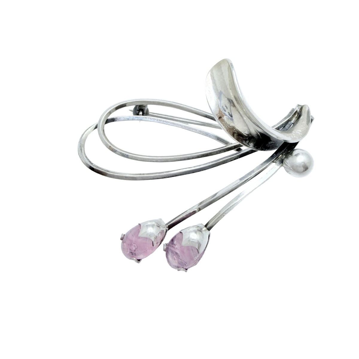K&L-Kordes Lichtenfels, Germany ca 1960. Vintage Solid Silver Rose Quartz Brooch.