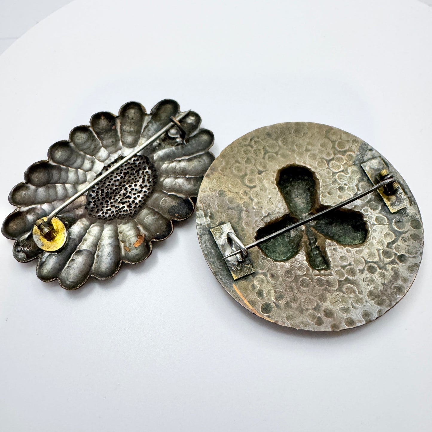 Two Antique ca 1910s Jugendstil Copper Brooches.