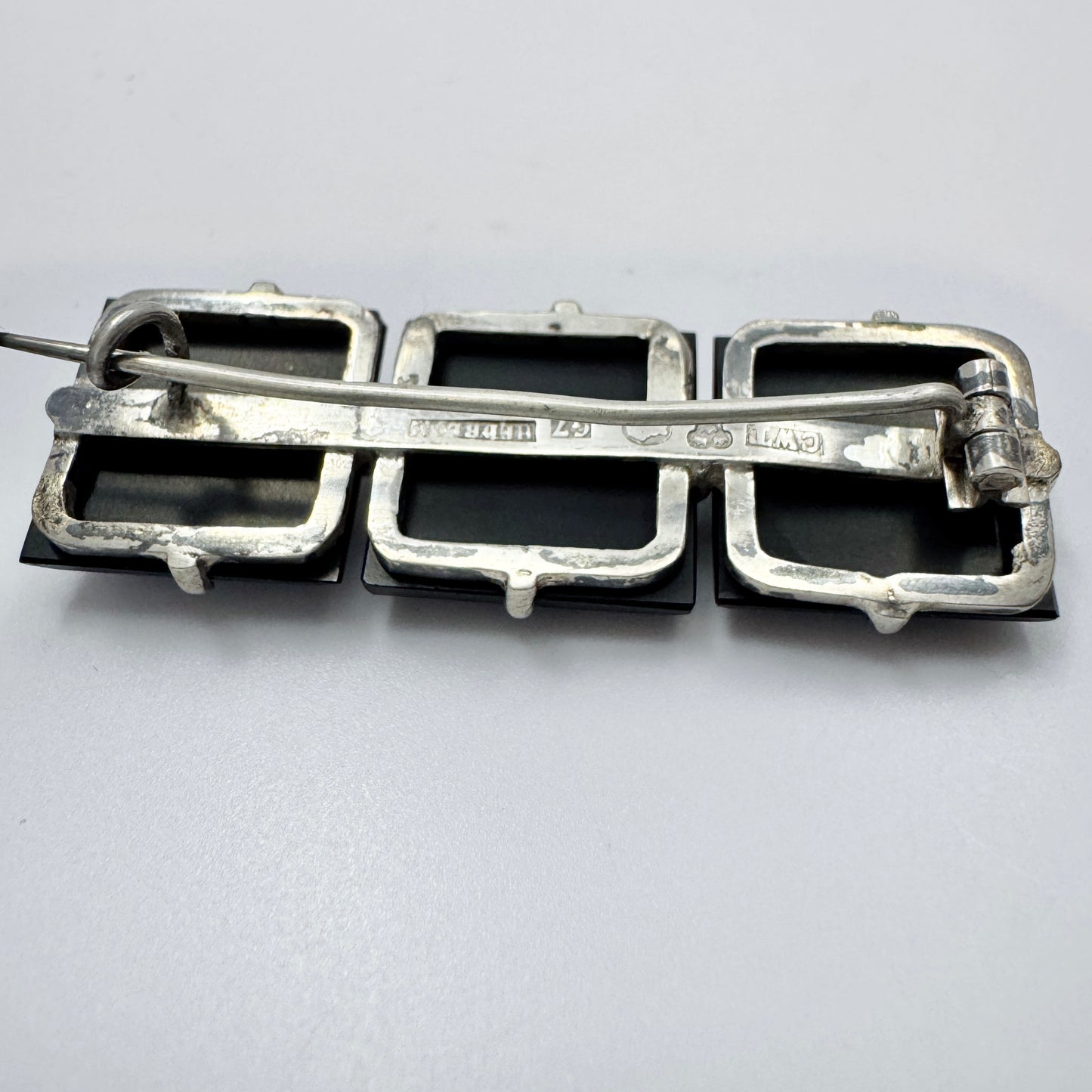 Hedblom, Sweden 1909. Antique Solid Silver French Jet Mourning Brooch.