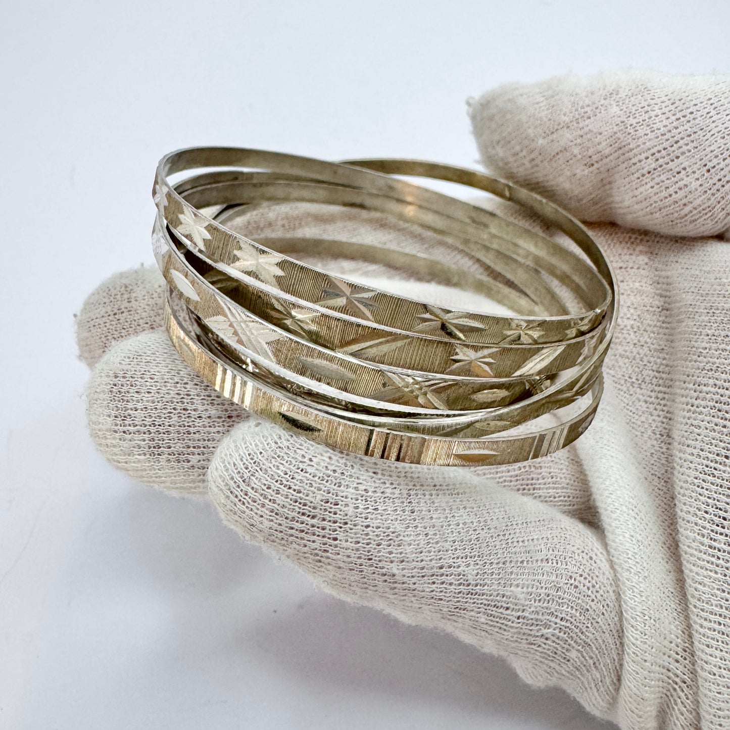 Vintage Solid Silver Bangle Stack.