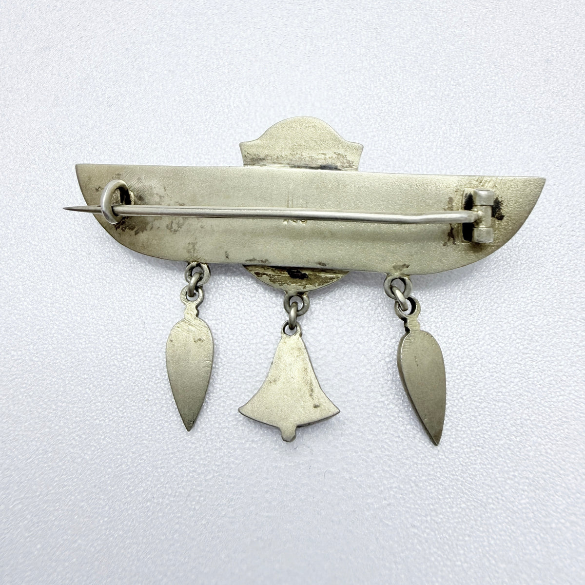 Art Deco Egyptian Revival Silver Enamel Brooch.