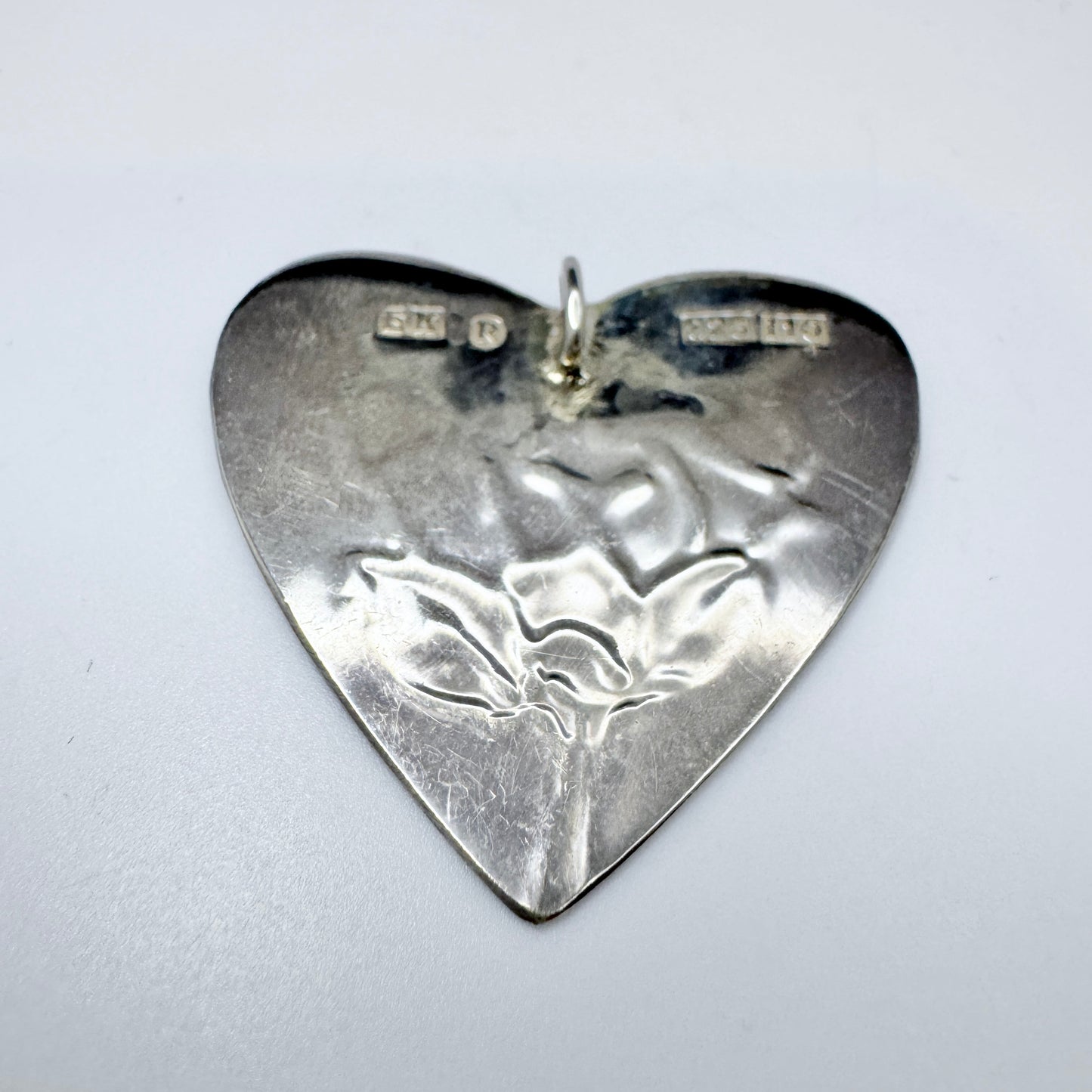 Sweden 1983. Vintage Sterling Silver Heart Rose Flower Pendant.