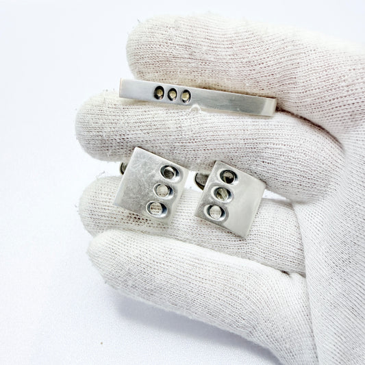 Martti Viikinniemi, Finland 1967. vintage Solid Silver Cufflinks + Tie-clip.