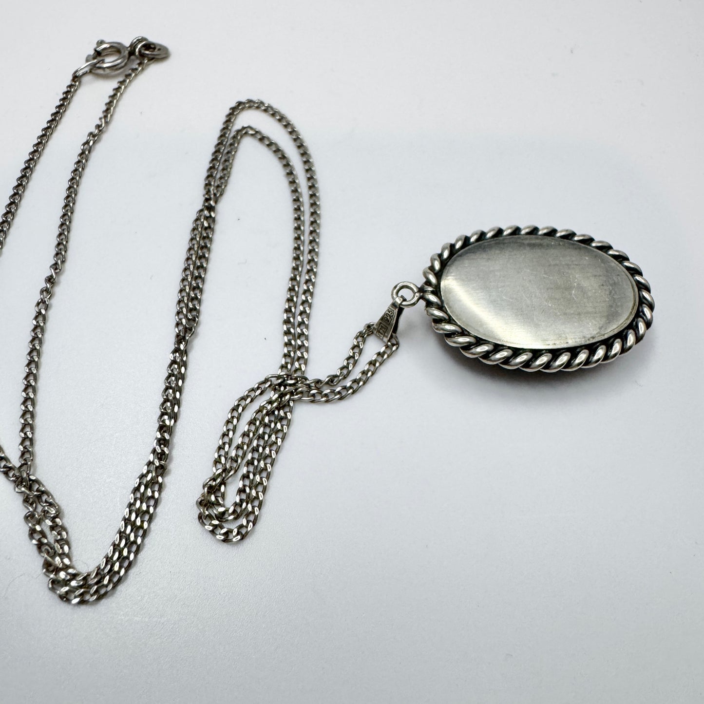 Finland 1980s. Vintage Sterling Silver Local Hardstone Pendant Necklace.