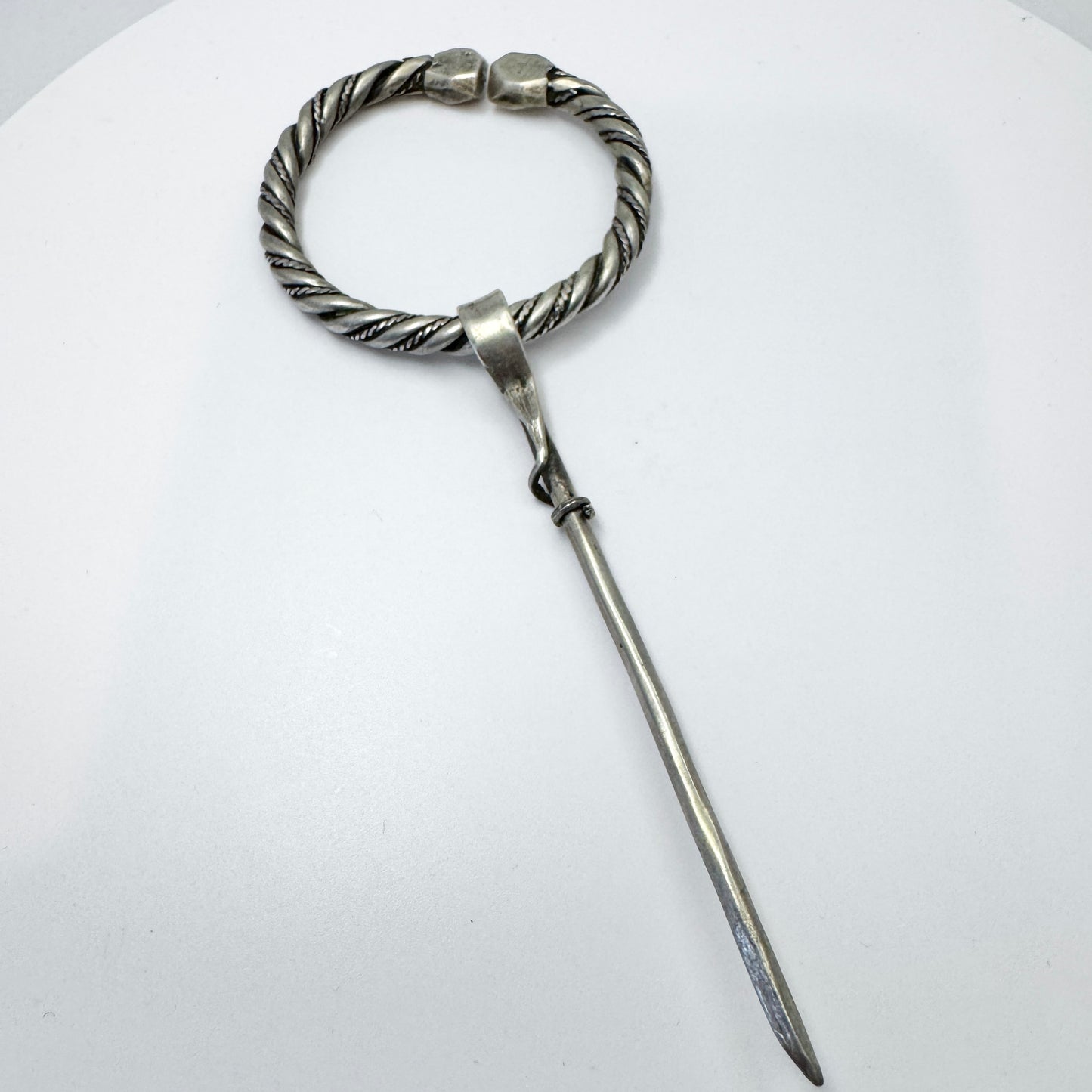 Vintage / Antique Large Solid Silver Fibula Brooch Pin.