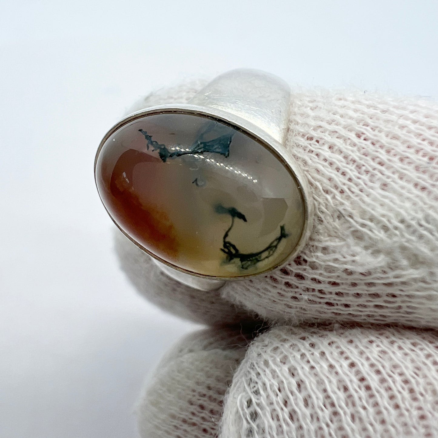 Georg Jensen, Denmark c 1950s. Vintage Sterling Silver Moss Agate Ring.