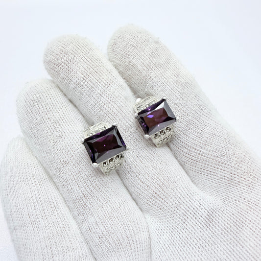 Vintage Sterling Silver Amethyst Marcasite Earrings.
