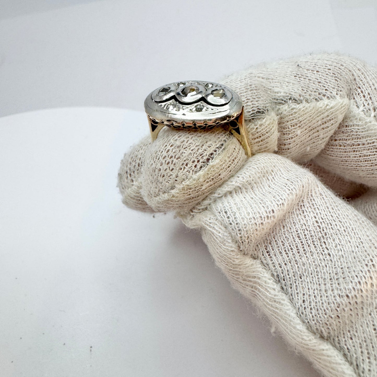 Antique 14k Gold Silver Rose Cut Diamond Ring.