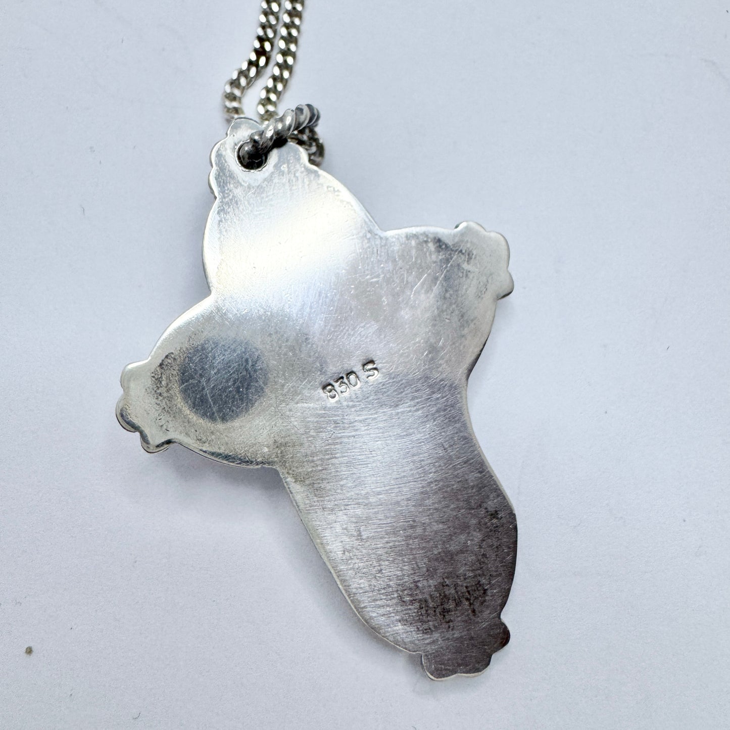 Denmark. Vintage Solid Silver Carnelian Crucifix Pendant Necklace.