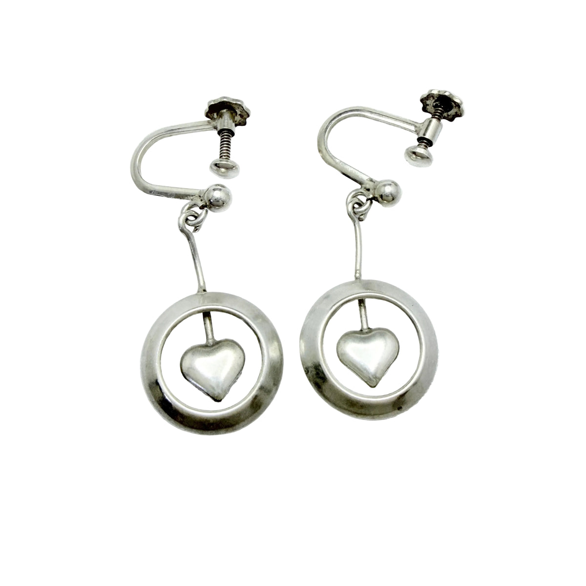 Denmark 1940-50s. Solid Silver Heart Pendant Earrings.