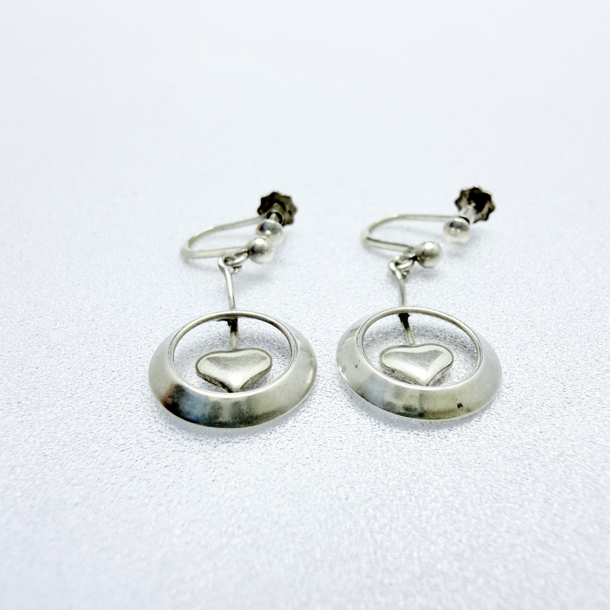 Denmark 1940-50s. Solid Silver Heart Pendant Earrings.