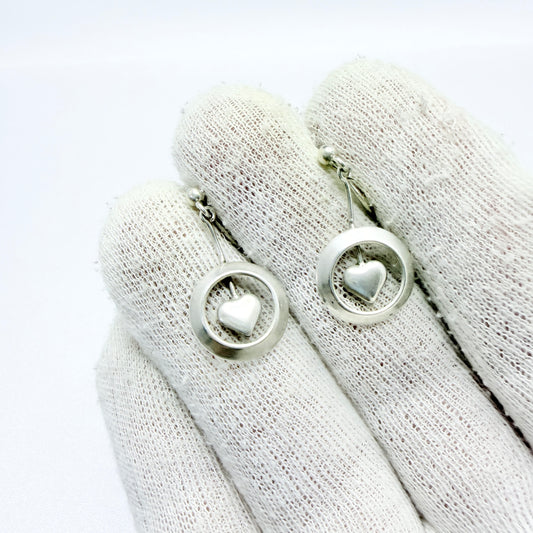 Denmark 1940-50s. Solid Silver Heart Pendant Earrings.