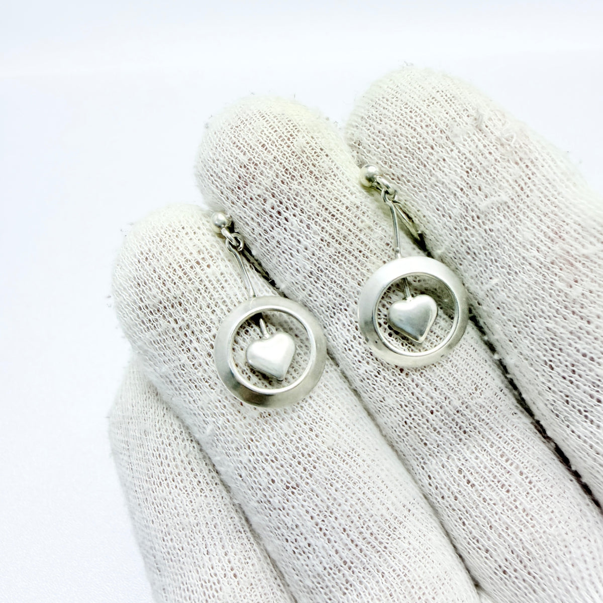 Denmark 1940-50s. Solid Silver Heart Pendant Earrings.