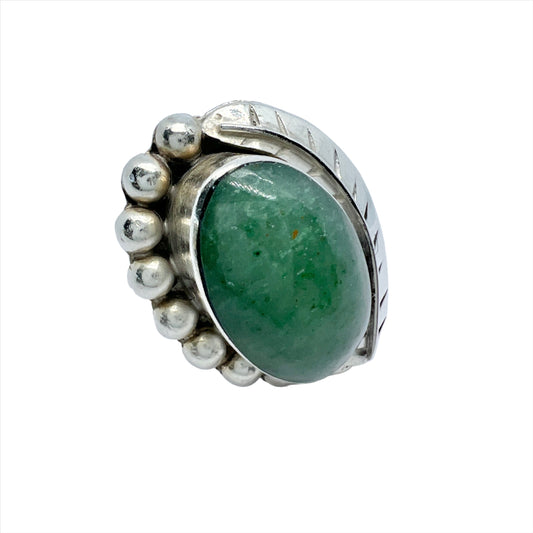 Mexico. Bold Vintage Sterling Silver Aventurine Ring.