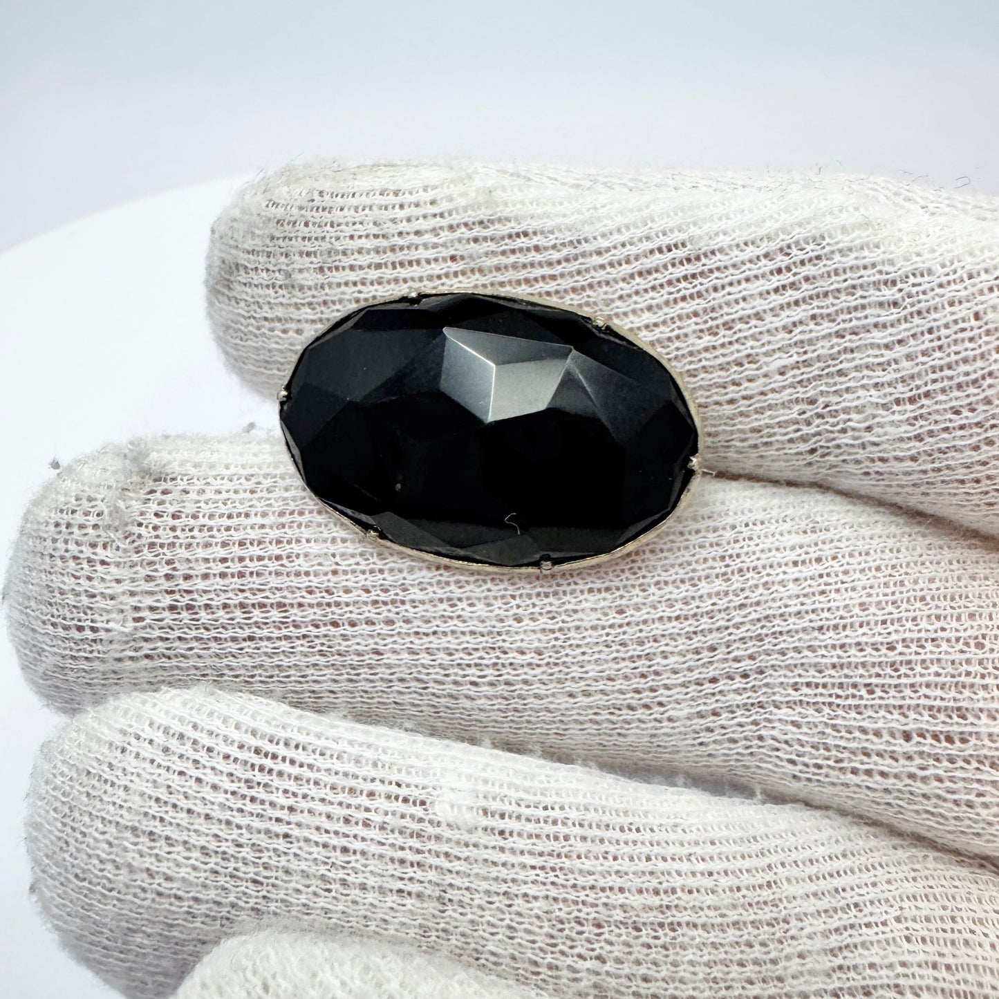 Hedblom, Sweden 1913. Antique Solid Silver French Jet Mourning Brooch