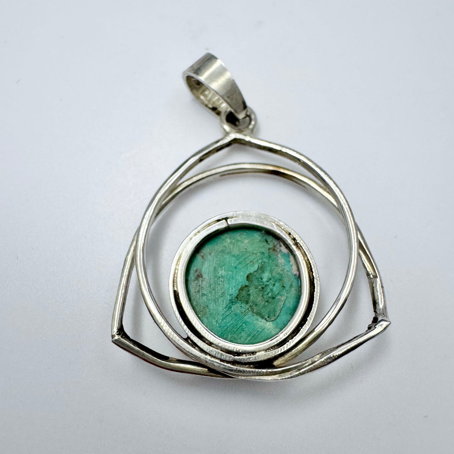 Joses, Sweden 1999. Vintage Sterling Silver Green Turquoise Pendant.