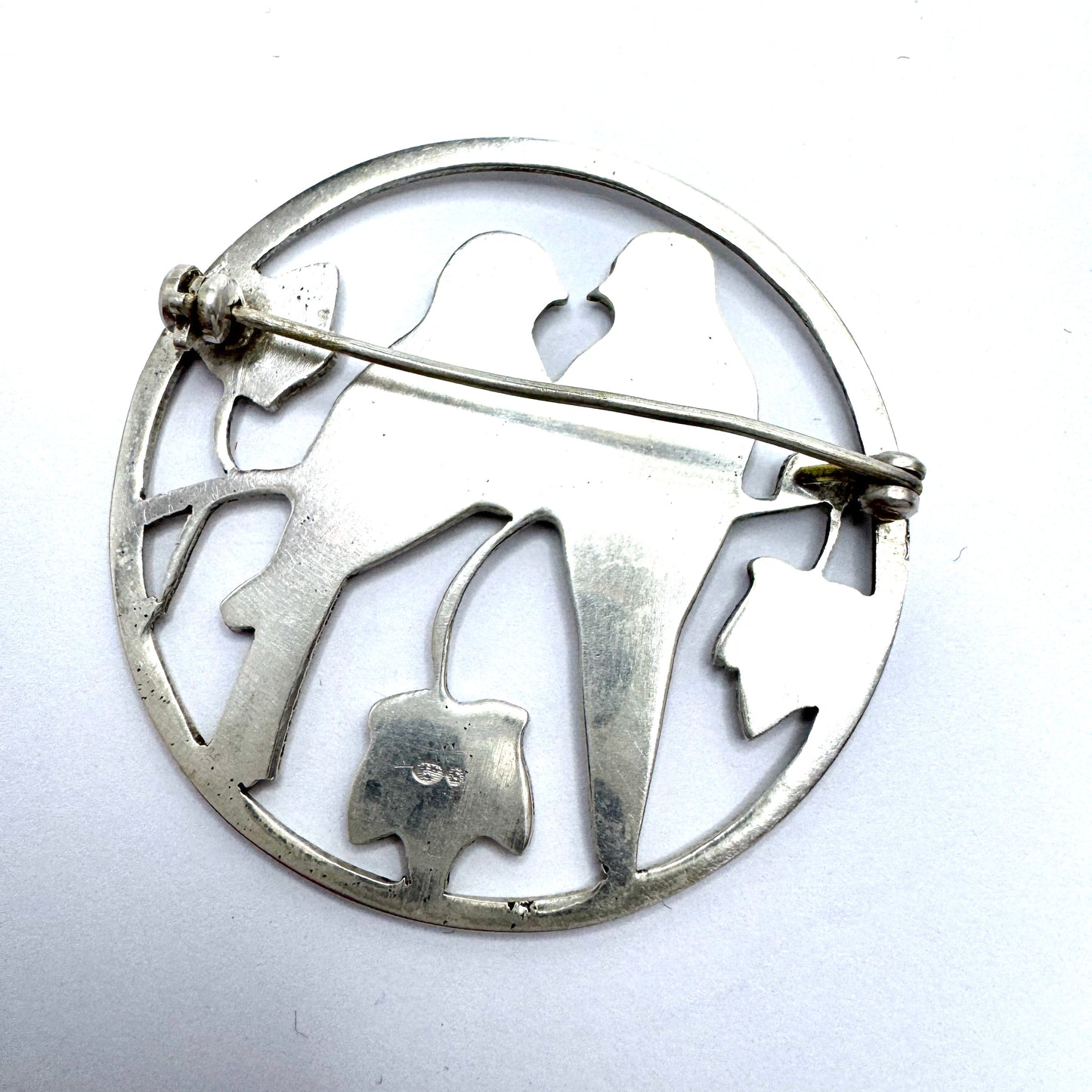 Sweden ca 1950. Vintage Sterling Silver Love Birds Brooch.