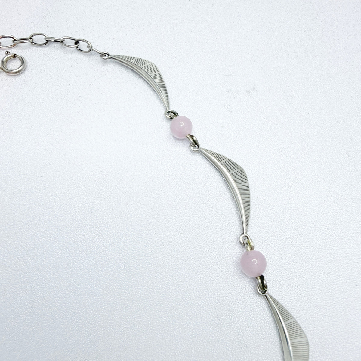 K&L-Kordes Lichtenfels, Germany ca 1960. Vintage Solid Silver Rose Quartz Necklace.