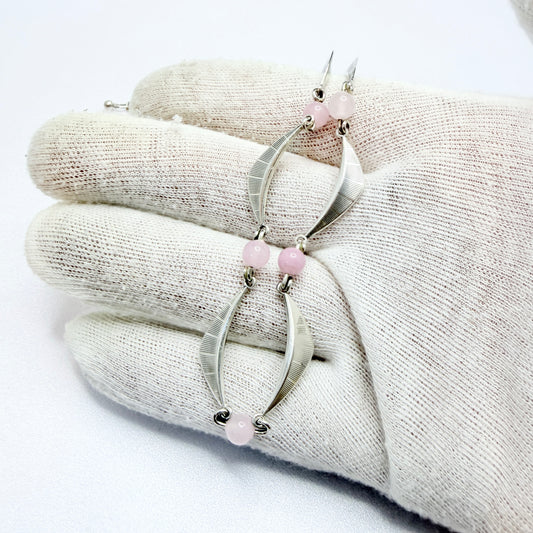 K&L-Kordes Lichtenfels, Germany ca 1960. Vintage Solid Silver Rose Quartz Necklace.