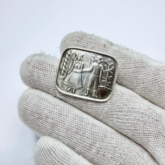 N.M Thune, Norway 1940-50s. Vintage Solid Silver Wedding Brooch.