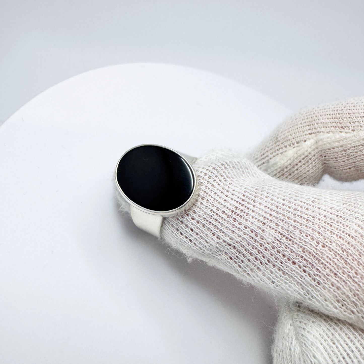 Niels Erik From, Denmark c 1960s. Vintage Sterling Silver Onyx Ring.