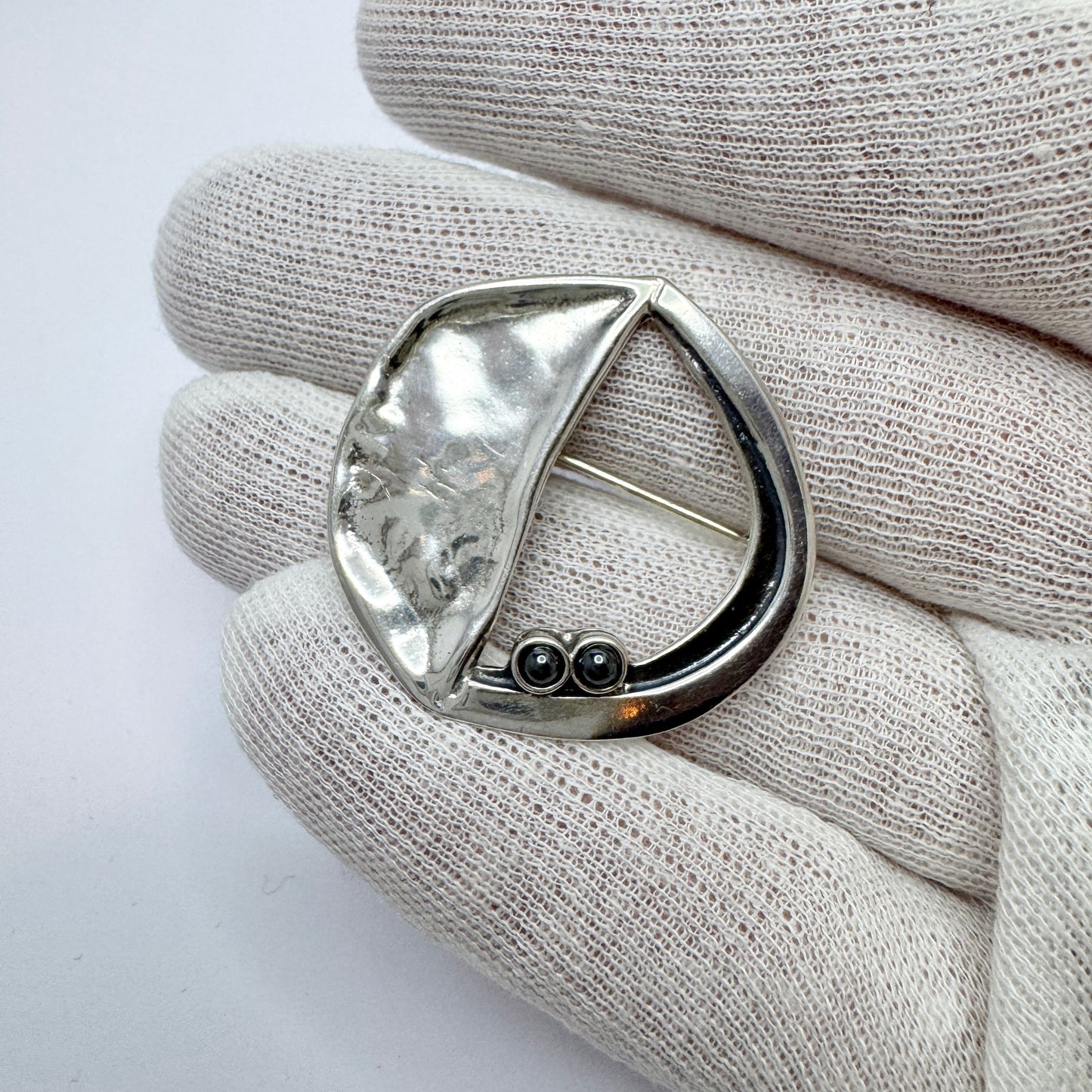 Eivind Hillestad, Norway. Vintage Sterling Silver Hematite Brooch.