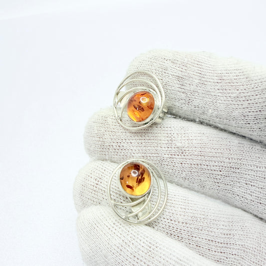 Denmark. Vintage Sterling Silver Amber Earrings.