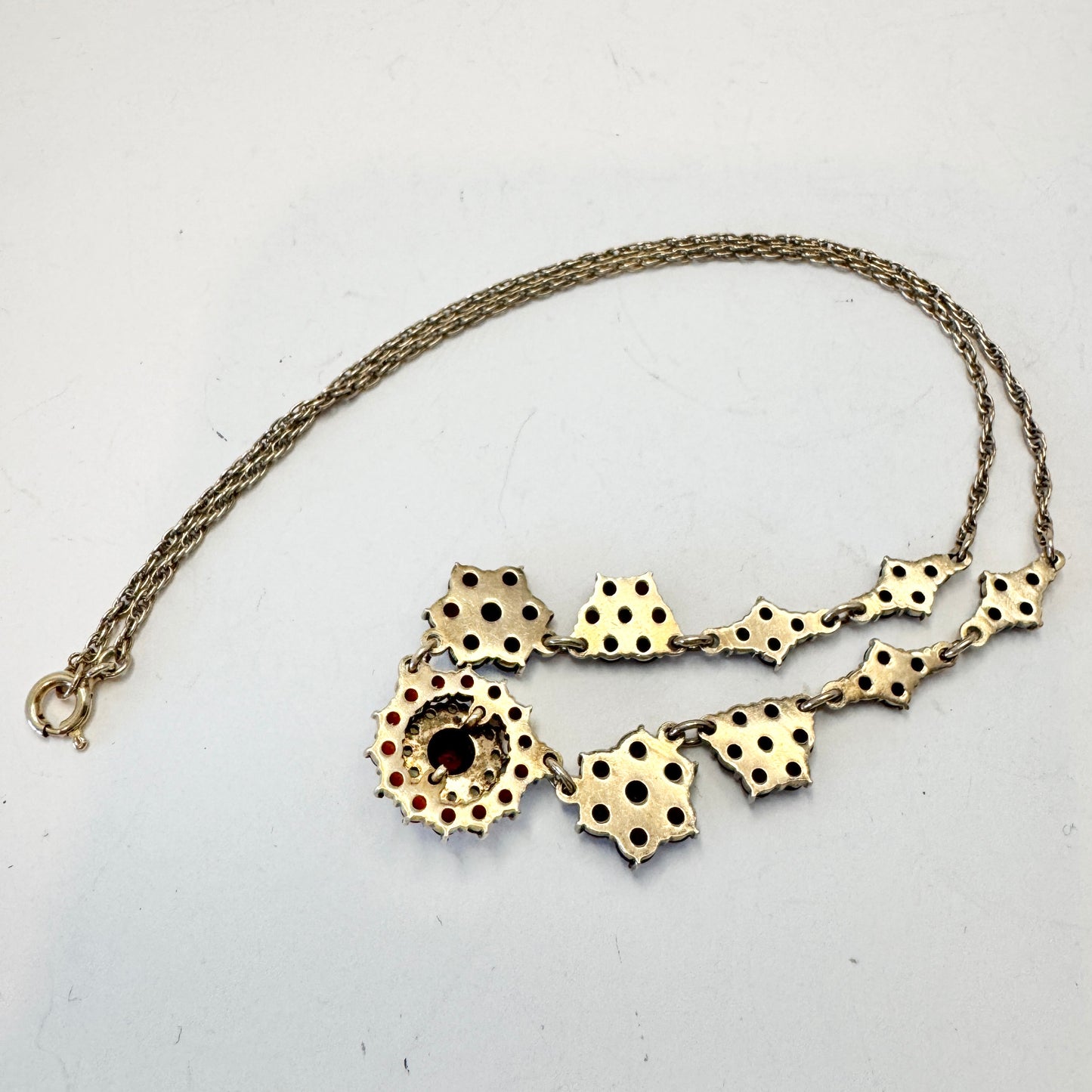 Vintage Gilt Solid Silver Bohemian Garnet Seed Pearl Necklace.