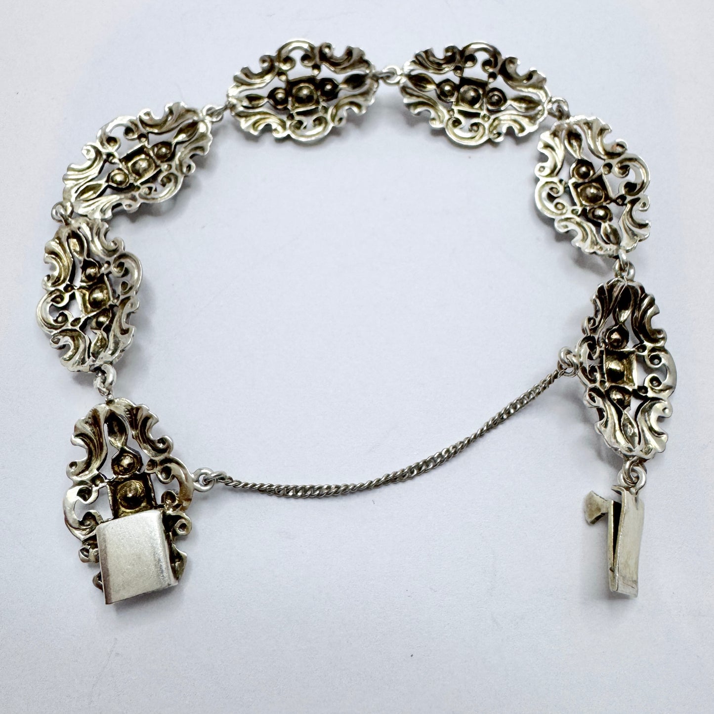 Sweden c 1950. Vintage Solid Silver Paste Stone Bracelet.