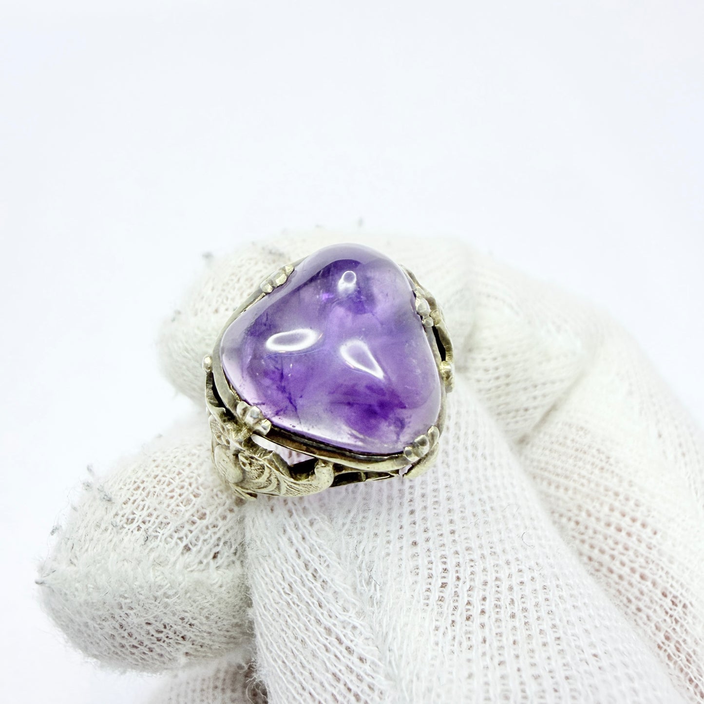 Vintage Chinese Export Sterling Silver Amethyst Ring.