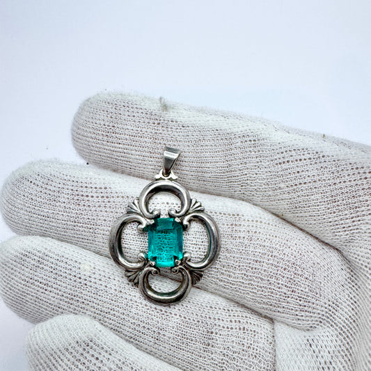 Wahlbergs, Sweden 1945. Vintage Solid Silver Paste Stone Pendant.