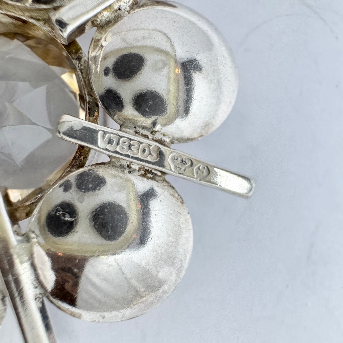 Victor Janson, Sweden. Vintage Solid Silver Rock Crystal Brooch.