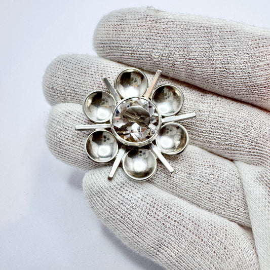 Victor Janson, Sweden. Vintage Solid Silver Rock Crystal Brooch.