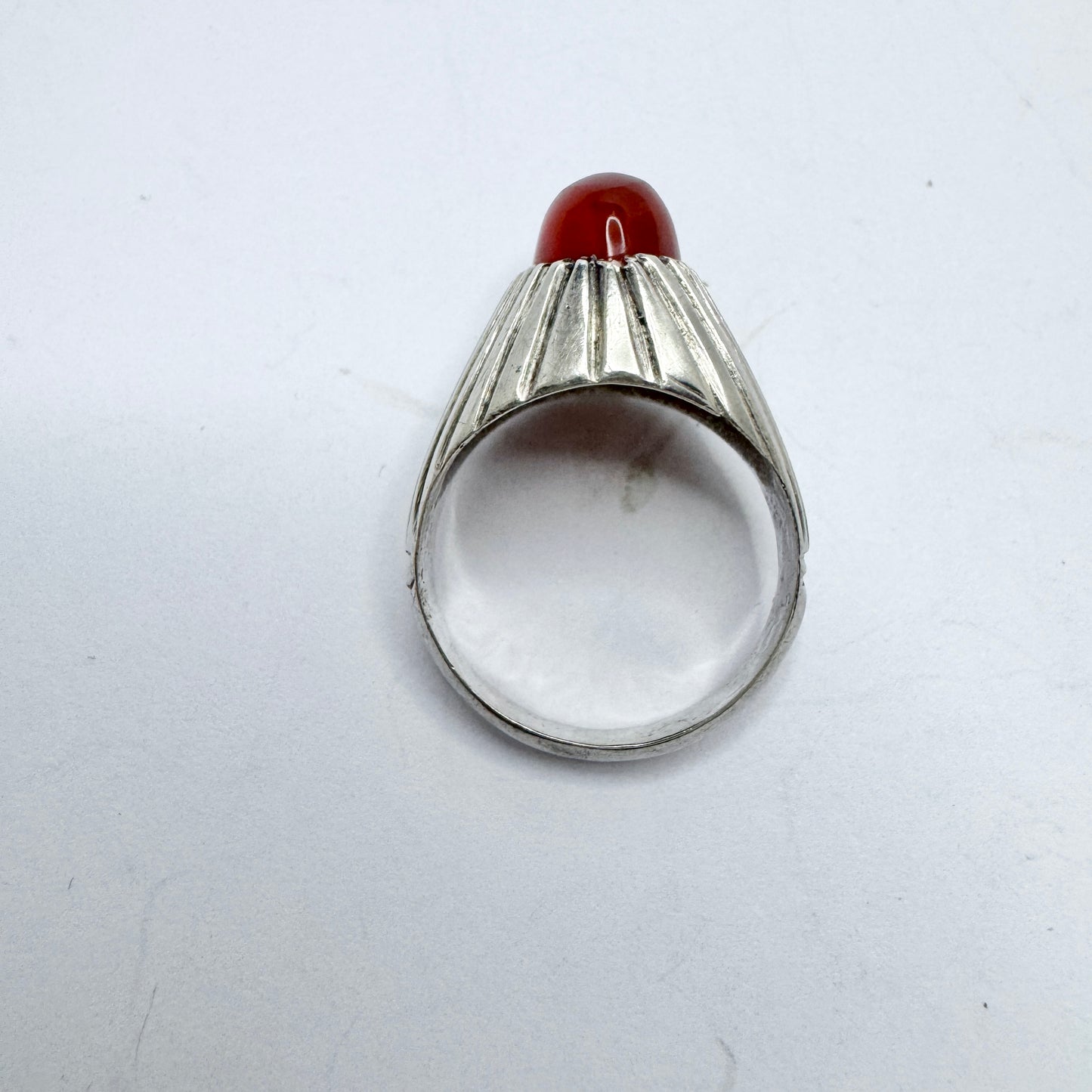 Vintage 1960s. Space Age Solid Silver Carnelian Ring.