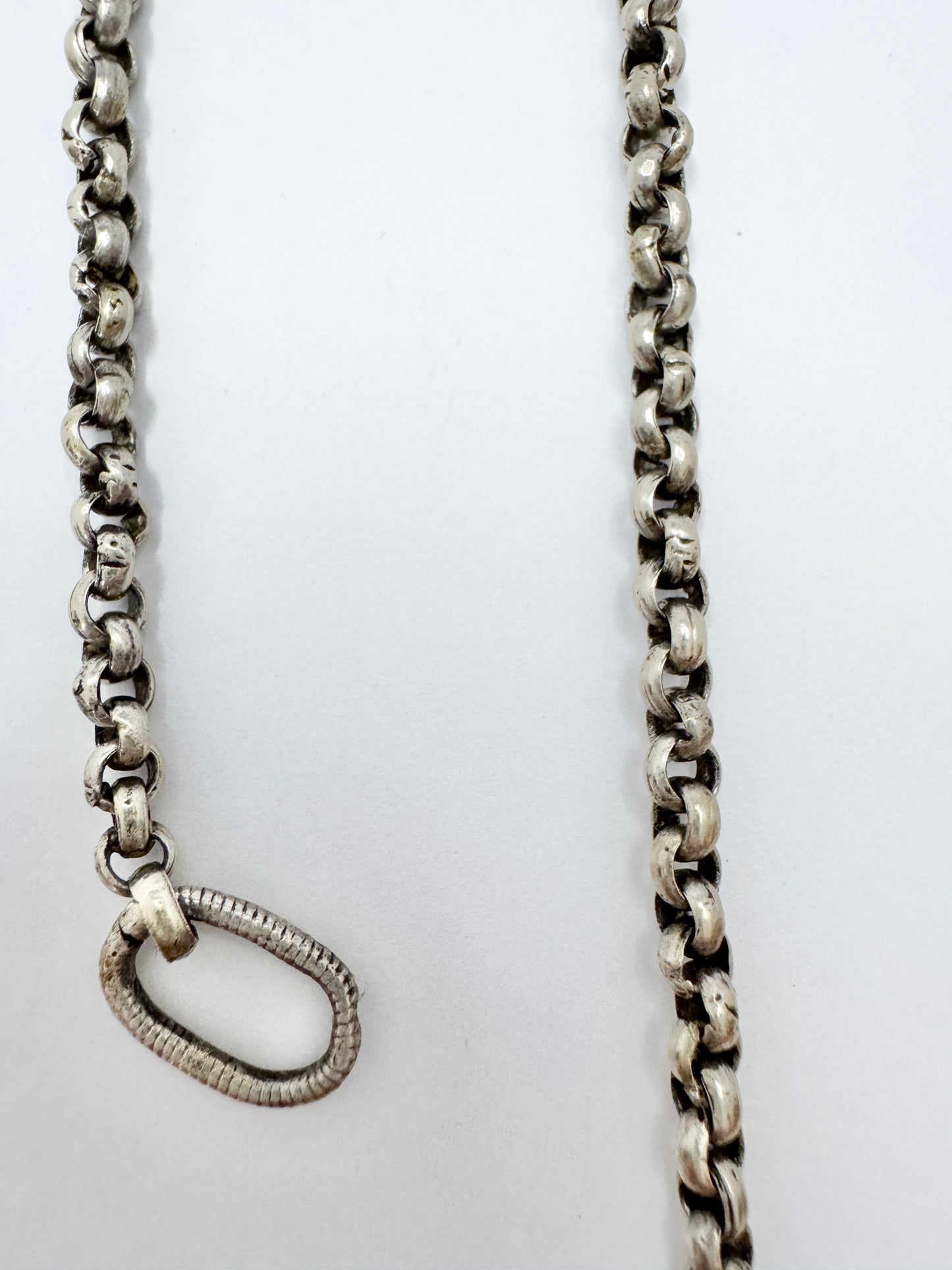 Antique Solid Silver Watch Chain in Necklace Length.