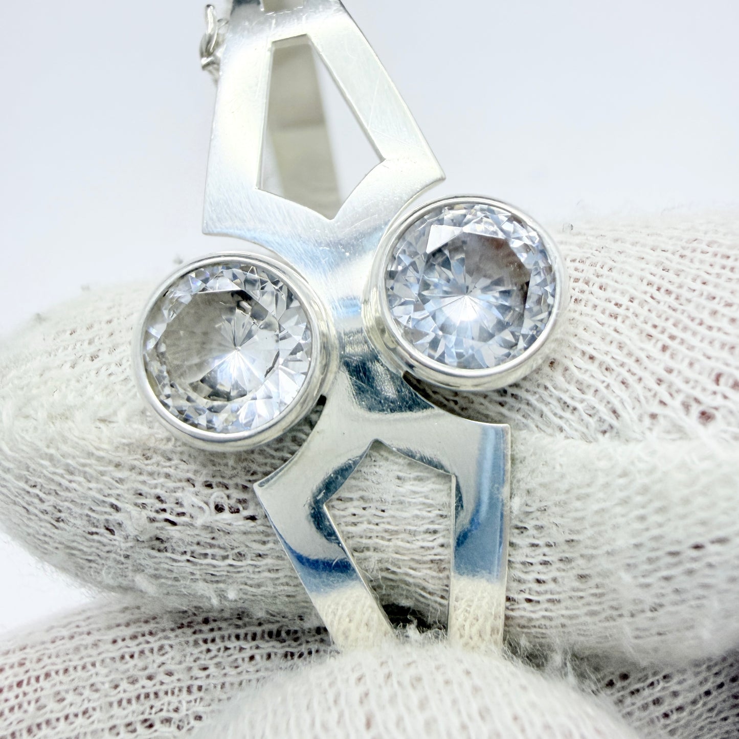 Salovaara, Finland 1974. Vintage Sterling Silver Rock Crystal hinged Bangle Bracelet.
