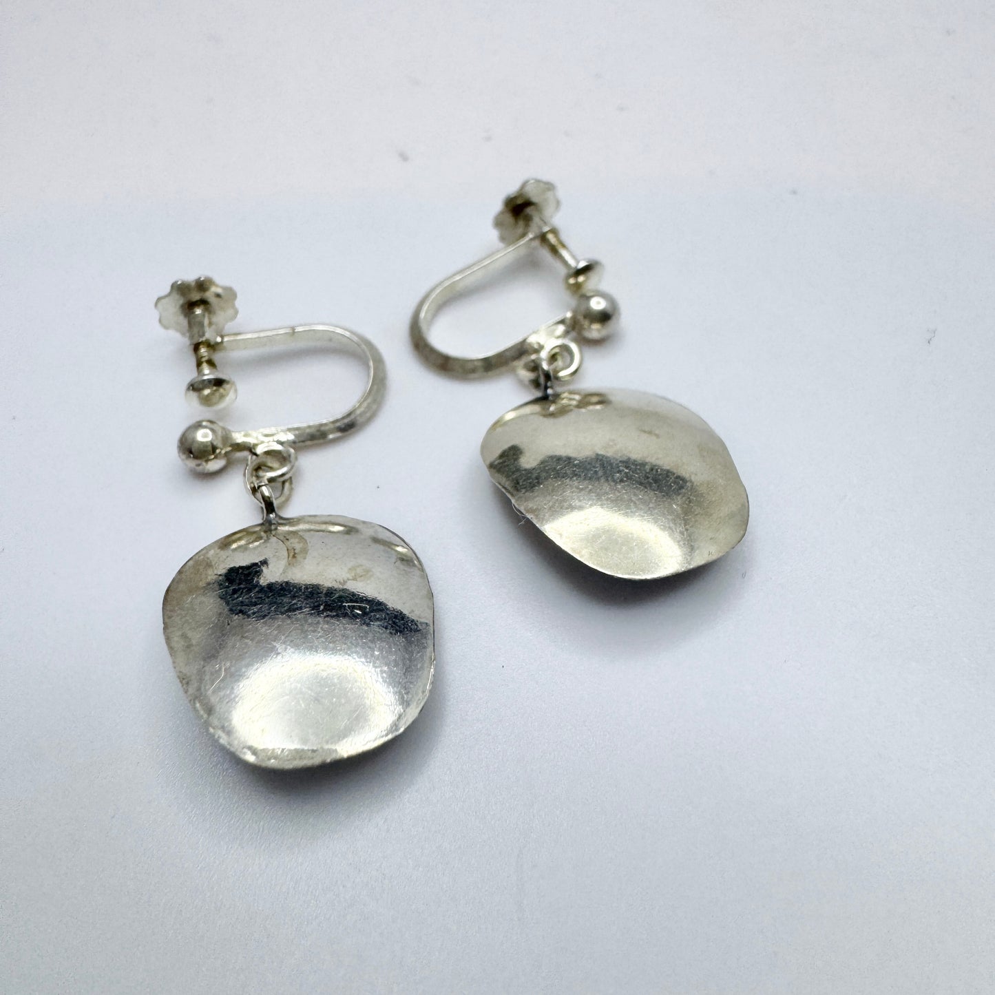 Alton, Sweden 1959. Vintage Solid Silver Chalcedony Earrings.
