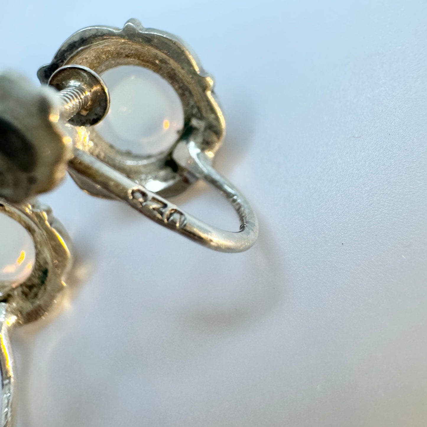 Sweden 1940-50s. Vintage Solid Silver Moonstone Earrings.
