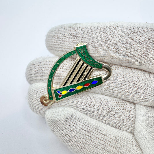 Tara, Dublin year 2000. The Irish Harp Sterling Silver Enamel Brooch.