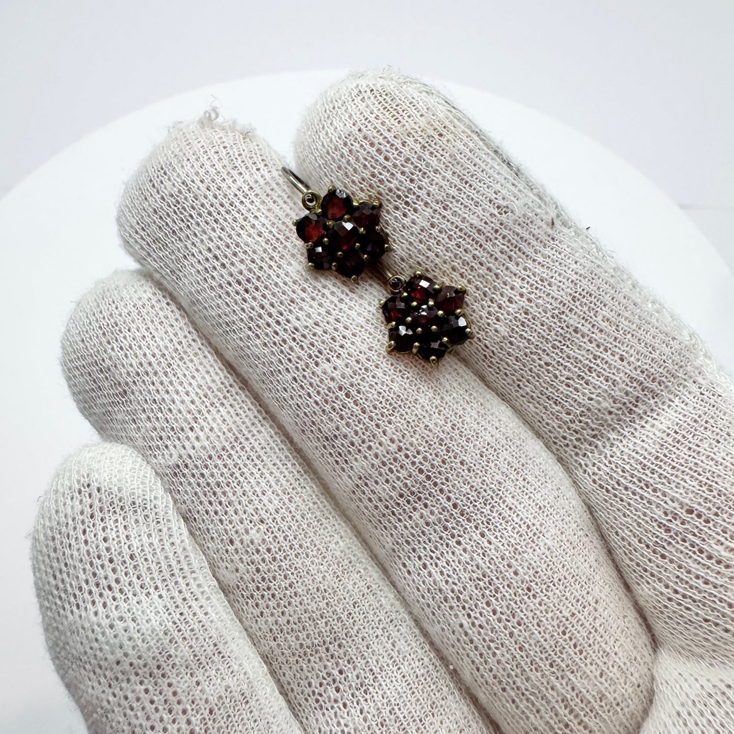 Vintage Solid Silver Bohemian Garnet Earrings.
