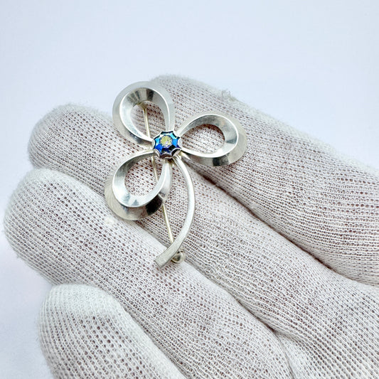 Herman Siersbøl, Denmark 1950s Vintage Sterling Silver Aurora Borealis Crystal Brooch