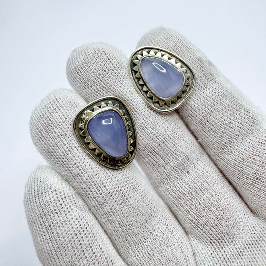 Vintage c 1950s. Solid Silver Calcedony Earrings.