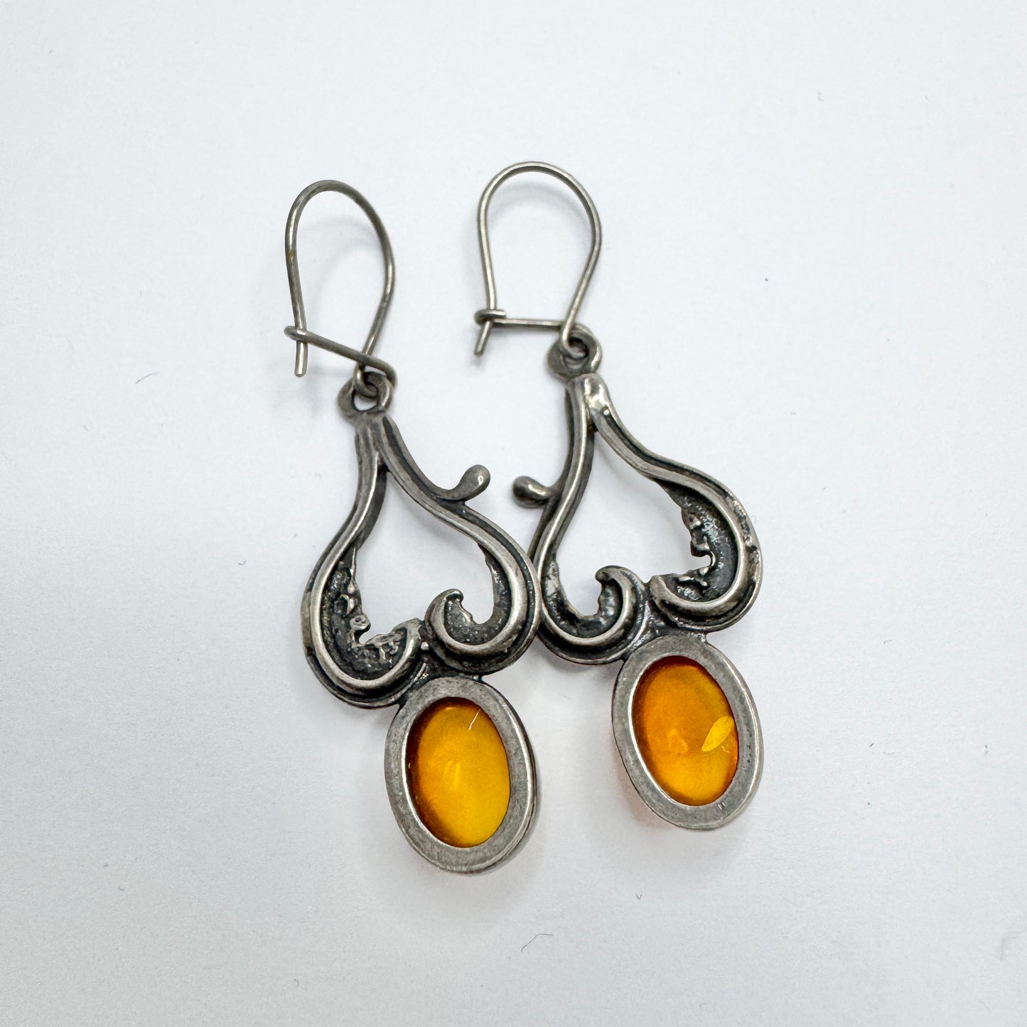 EJ, Poland. Vintage Sterling Silver Amber Earrings.