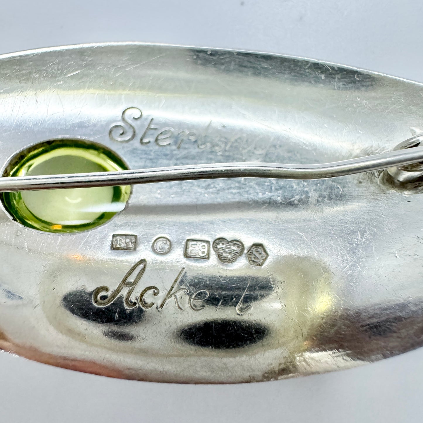 Acke Tötterman, Sweden 1955. Vintage Sterling Silver Green Quartz Brooch.