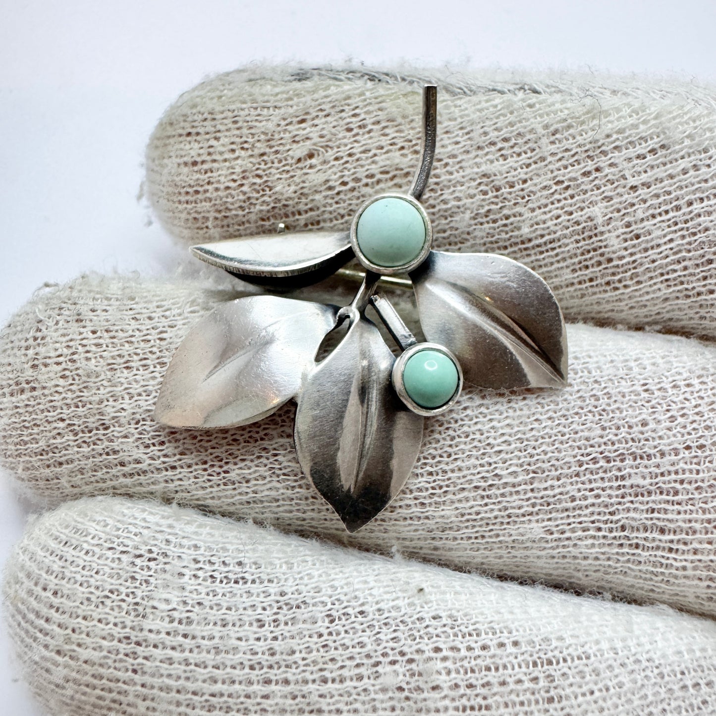Gertrud Engel for Michelsen, Sweden 1954. Vintage Sterling Silver Turquoise Brooch.